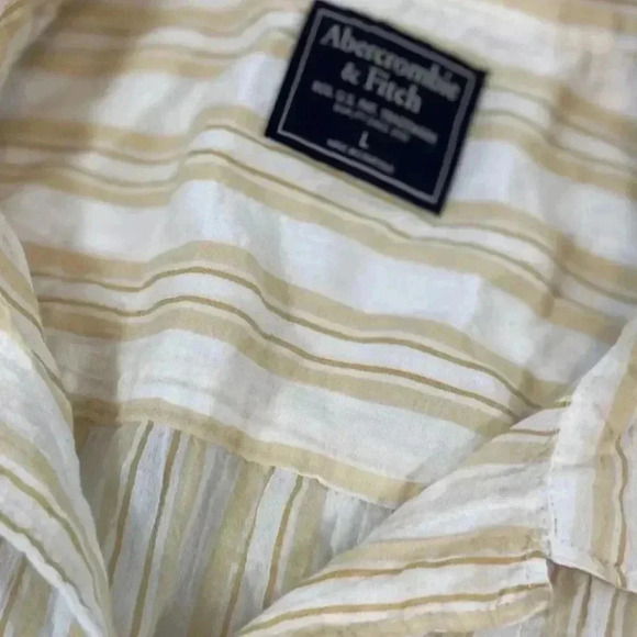 Abercrombie & Fitch Woman’s L Long Sleeve Crinkle Top Yellow White Button shirt - Picture 2 of 14